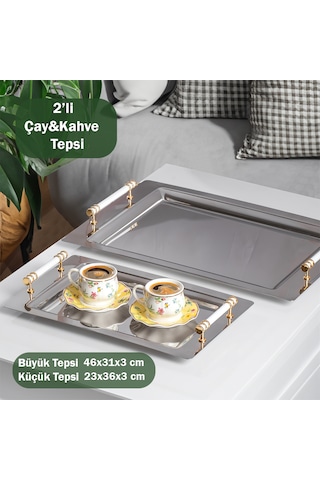 Porsima Yüzük 2li Paslanmaz Çelik Gümüş Sunum Tepsisi Gold Beyaz