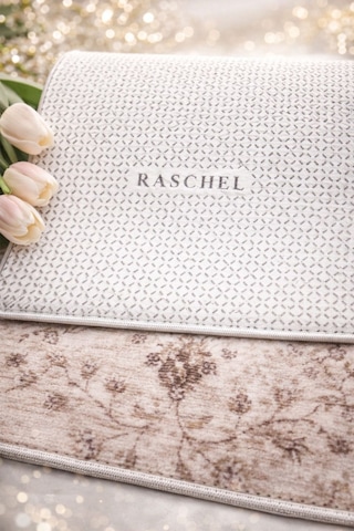 Raschel Carpet Premium Oval Yıkanabilir Leke Tutmaz Modern Antik Bej Özel Seri Kaymaz Taban Halı Yolluk Bej