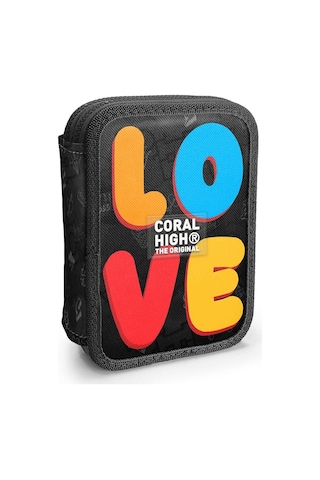 Erkek Çocuk Siyah Çok Renkli Love Baskılı Katlı Organizer Kalemlik Kalem Kutusu 31109 Diğer