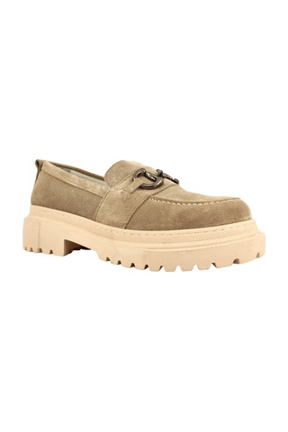 Hobby Ayakkabı Hobby 26114s Hakiki Süet Deri Kadın Loafer Ayakkabı Bej