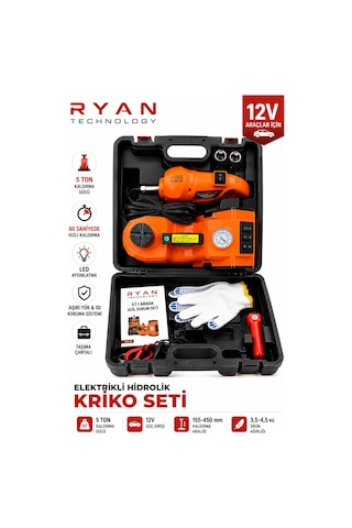 5 Ton Hidrolik Araç Krikosu 12v 4in1 Elektrikli Kriko Seti Hava Kompresörü Bijon Sökme Anahtarı Lastik Değiştirme Led Rj-5t