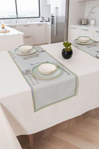 Dubai Desenli Modern Keten Dokulu Masa Runner 40x140 Cm Ekru