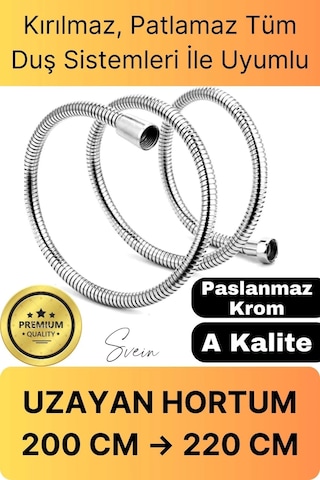 Lüks Paslanmaz Krom Kırılmaz Çatlamaz Tüm Duş Sistemleriyle Uyumlu Uzayan Spiral Hortum Örgü 2,2 Mt Çok Renkli