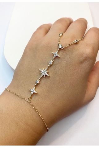 Kadın Kuzey Yıldızı Model Taşlı Çelik Şahmeran Gold