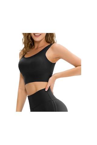 Kosona Kadınlar İçin Spor Büstiyeri, Yuvarlak Yaka U-üstü, Büst Padli, Yoga Giyimi, Siyah, Avrupa Bedeni 6/m