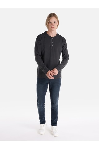 Colins Slim Fit Düğmeli Yaka Basic Antrasit Erkek Uzun Kol Tişört Cl1065875 Antrasit