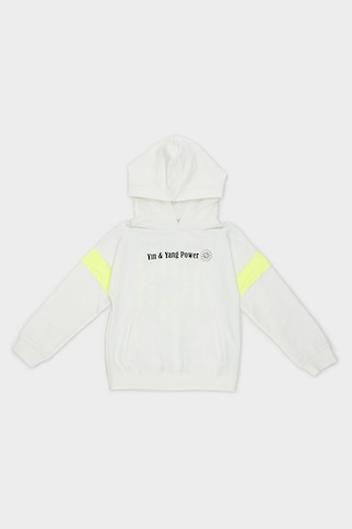 Kız Çocuk Baskı Detaylı Kapüşonlu Ekru Sweatshirt 16246184