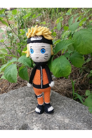 Naruto Uzumaki Amigurumi Örgü Oyuncak - Anime Hediyelik Figür 21 Cm