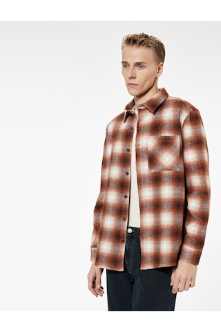 Koton Regular Fit Cep Detaylı Uzun Kollu Klasik Yaka Oduncu Gömleği Turuncu Ekose 6wam60065hw Turuncu Ekoseli
