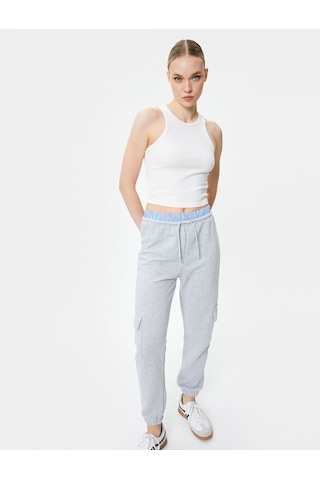 Koton Jogger Kargo Eşofman Altı Çift Bel Detaylı Renk Kontrastlı Gri 4sak30036ek 4SAK30036EK031 Gri