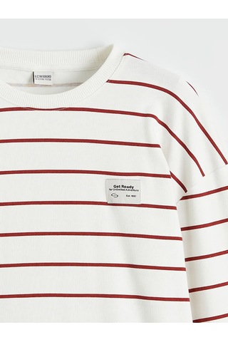 Lc Waikiki Kırmızı Çizgili Erkek Çocuk Sweatshirt KIrmızı