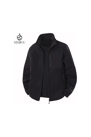 Erkekler İçin Yeni Dik Yakalı Kalınlaştırılmış Dış Mekan Sıcak Polar Ceket Siyah