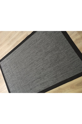 Çam Halı Sisal 9714 Gri / Siyah Bordürlü Jüt Sisal Kilim - 100x300