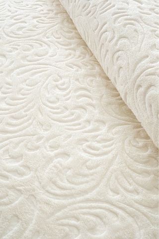 Jakarlı Kadife Dokulu Çift Kişilik Kalın Battaniye Yumuşak, Sıcak Ve Şık Yatak Örtüsü - Krem Krem Krem