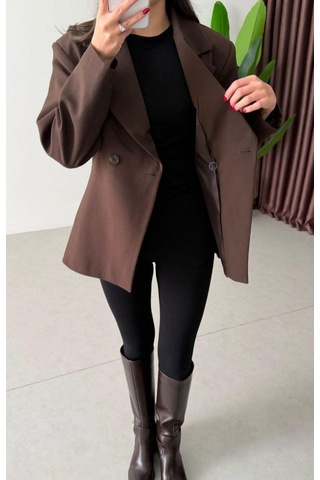 Ecenin Favorileri Acı Kahverengi Kruvaze Blazer Kadın Ceket
