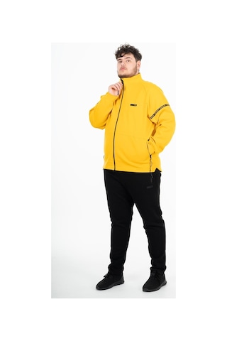 Maraton Sportswear Büyük Beden Erkek Hakim Yaka Dar Paça Uzun Kol Basic Sarı Eşofman Takımı 21518-Sarı