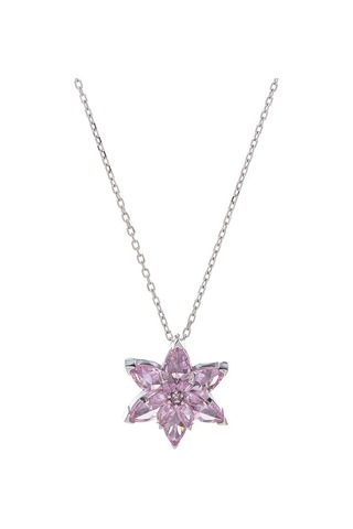 Lotus Çiçeği Pembe Zirkon Taşlı 925 Ayar Gümüş Kadın Kolye Gümüş