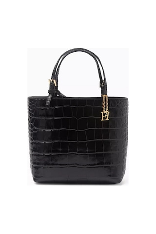 Elisabetta Franchi Timsah Desenli Deri Mini Tote Çanta, Şık & Lüks El Çantası Siyah