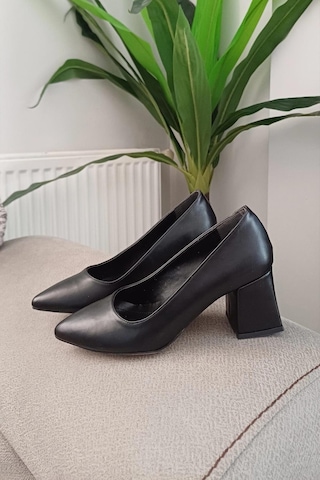 Preshley Kadın Nova Siyah Cilt 6,5 Cm Kalın Topuklu Stiletto Siyah