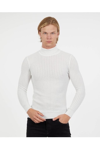 Slim Fit Naturel Pamuk Balıkçı Yaka Kazak Tüylenmeyen Rahat Slimfit Triko Dar Kesim Kazak Ekru