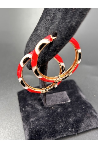 Çelik Kadın Kırmızı Nazarlı Mineli Kadın Halka Küpe Günlük Kırmızı