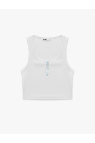 Koton Pamuklu Düğmeli Çizgili Kolsuz Hanley Yaka Crop Top Beyaz 6sak10240ek