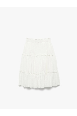 Koton Beli Lastikli Katlı Midi Dantelli Etek Ekru 5skg70101ak Ekru