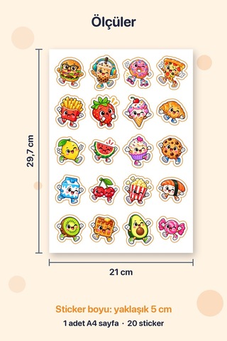 Lezzetli Kafalar 20 Adet Mini Yiyecek Sticker Çıkartma A4 Defter Etiketi Çok Renkli