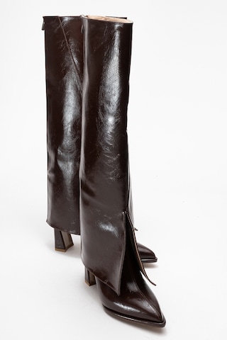 Aja Kahverengi Kadın Kalın Topuklu Çizme Olabilen Bot Kahve