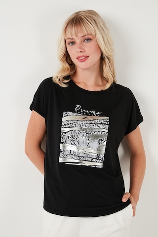 Lela Baskılı Bisiklet Yaka Regular Fit Bayan T Shirt 6671000 Siyah