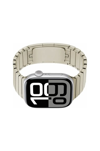 Apple Uyumlu  Watch 10 46mm Krd-35 Çizgi Tasarım Metal Kordon