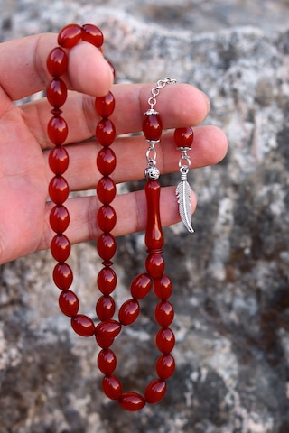 Hareli Koyu Kahverengi Arpa Kesim Kehribar Tesbih 8x11 Mm 201024774