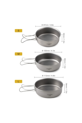 Lixada 3 Adet Titanyum Kase Seti Ultralight Titanyum Yemek Gri
