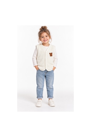 Beniizle Ayıcık Detaylı Unisex Peluş Yelek Beyaz