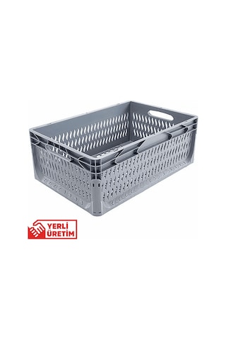 Alpbx Delikli Gri Plastik Kasa 60x40x22 Cm - Sepet 44 Litre
