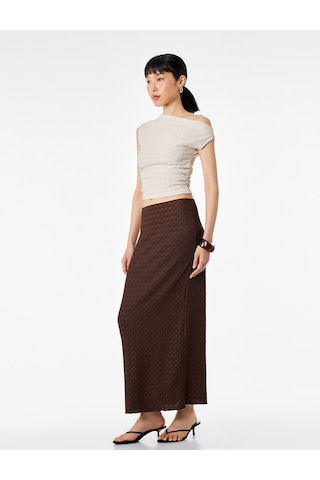 Koton Bürümcük Kumaş Dokulu Slim Fit Midi Kalem Etek Kahverengi 6sak10299ek Kahve