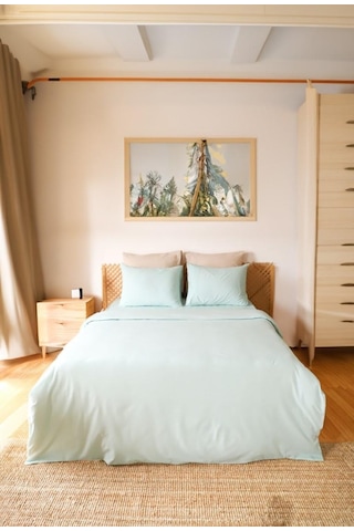 Moosh Çift Kişilik Lastikli Çarşaflı Nevresim Takımı Mint Yeşili Mint Yeşil