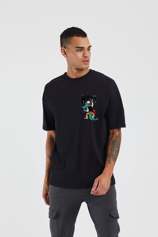 Thewert Unisex Timsah Grafiti Baskılı Siyah Oversize Tshirt