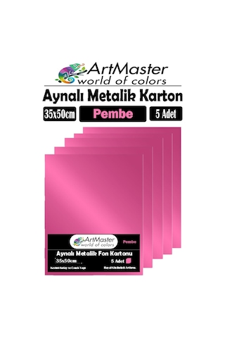 Pembe Renkli 35x50 Metalik Aynalı Fon Kartonu 5 Adet 1 Paket Artmaster Metalik Aynalı Fon Kartonu