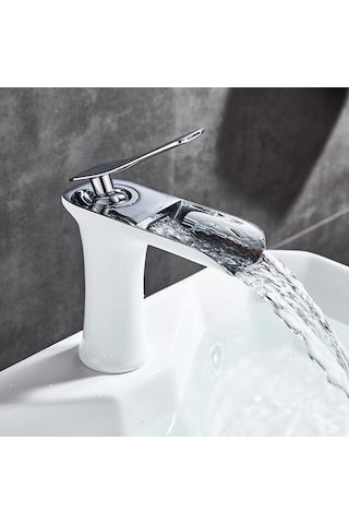 Fkn Şelale Kısa Lavabo Bataryası Beyaz - Krom