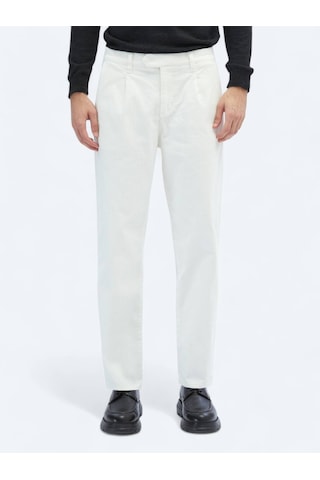 Ekru Dokuma Kadife Casual Pamuk Karışımlı Pantolon Ekru