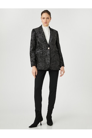Koton Melis Ağazat X Koton - Pırıltılı Kadife Blazer Ceket Siyah 3wak10301ek 3WAK10301EK999 Siyah