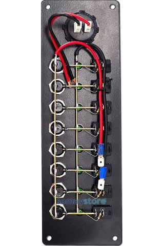 Goldsea Switch Panel 8 Anahtarlı Voltmetreli Usb-C Soketli 12-24 V 250X80Mm