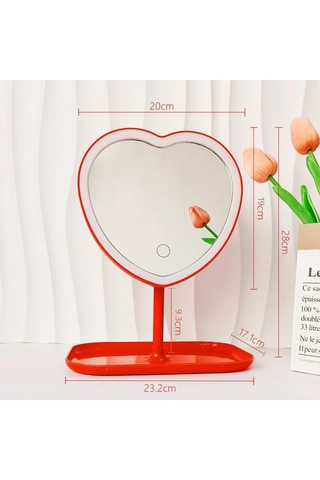 Valkyrie Kalp Şeklinde Led Işıklı Şarjlı Makyaj Aynası Kırmızı