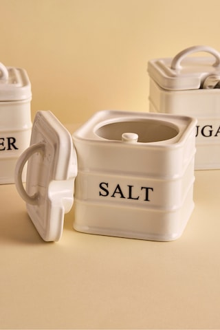 Bianca 3'lü Beyaz Kulplu Porselen Kare Baharatlık Takımı Beyaz Beyaz