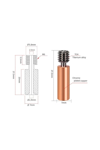 Koodmax 3d Yazıcı Titanyum Alaşımlı Barel Ender3 Hotend 1.75mm Flement Metal Boru Mk8 Boğazı M6