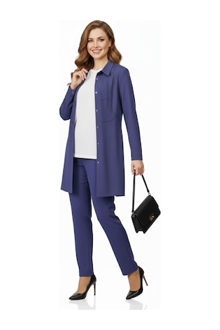 Nazal Kadın Taşlı Bluz Pantolon Tunik 3 Lü Takım Bgl-st04733 Mavi