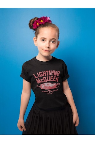 Sevbano Lightning Mcqueen Baskılı Unisex Arabalar Şimşek Mcqueen Çizgi Fi Siyah