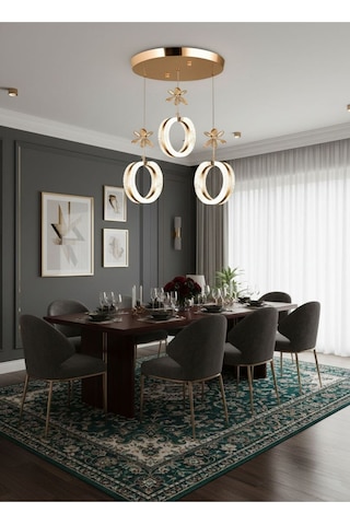 Aurea Model 3 Lü Kristal Taşlı Gold 3 Renk Modu Ledli Salon Mutfak Oturma Odası Sarkıt Led Avize Altın