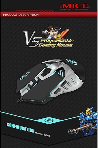 İmıce V5 Usb 7 Düğmeler 4000 Dpı Kablolu Optik Renkli Arka Işık Oyun Faresi Bilgisayar Pc Dizüstü Bilgisayar İçin Beyaz Diğer